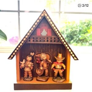 ANRI Ferrandiz Woodcarving Set House + Tracker Boy + Peace Pipe Girl + Cowboy